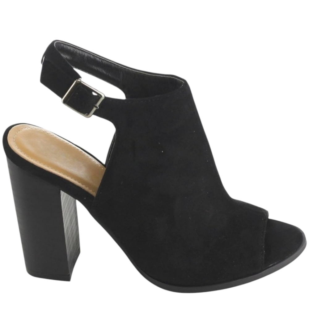 BETANI Women Faux Suede Peep Toe Slingback Block Heel Mule Sz: 7.5 - Black - Picture 2 of 15
